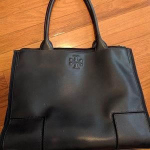 Tory Burch Large Navy Leather Canvas Tote